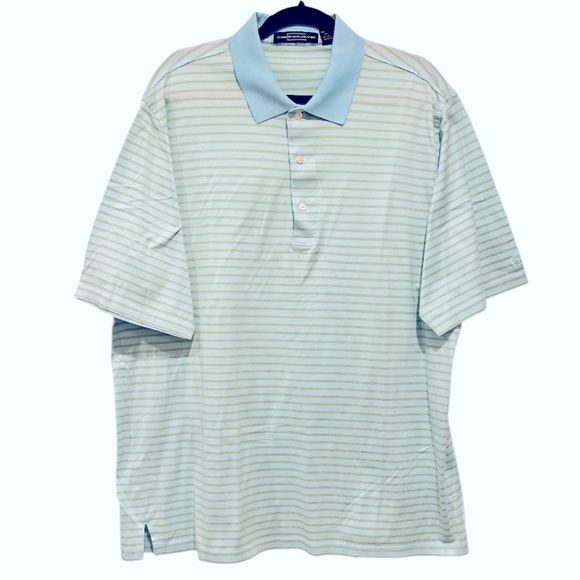 Carnoustie Mercerized Cotton Striped Polo Shirt Aqua Blue Excellent XL - Picture 1 of 8